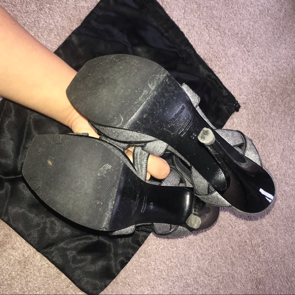 YSL Gray & Black Tribute Platform Sandal Heels Size 5 - Picture 7 of 8